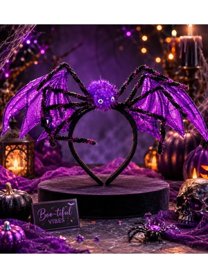Dodomar Halloween Cadılar Bayramı Mor Yarasa Kanatlı Örümcekli Taç 20x35,5 cm Parti Aksesuarı