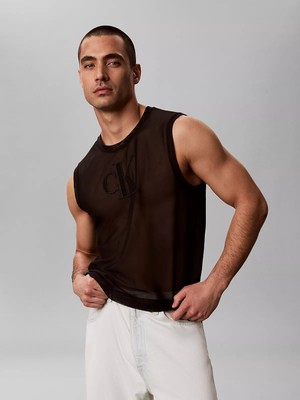 Calvin Klein Erkek Ck Logo Imzalı Fileli Kolsuz Siyah T-Shirt LV04RG238G-UB1