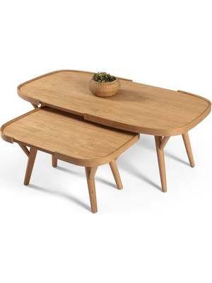 Vivense Butterfly Ikili Set Orta Sehpa, Meşe Tablalı