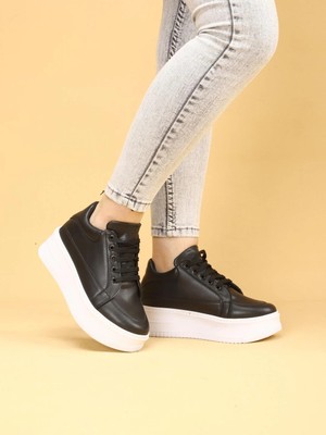 Layki Vektro Yüksek Tabanlı Şık ve Rahat Günlük Kadın Kalın Taban Siyah Sneaker