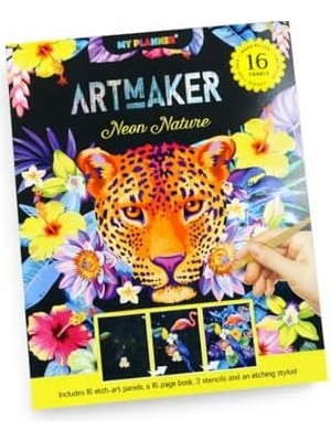 Belirtilmemiş Artmaker Neon Kazımalı Boyama Seti – 16 Panel, Şablon Kalemli Scratch Seti