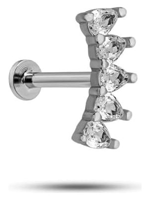Belirtilmemiş Nereze 925 Ayar Gümüş Rodyumlu Mekik Beş Taşlı Tragus Piercing Küpe