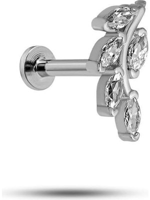 Belirtilmemiş Nereze 925 Ayar Gümüş Rodyumlu Zeytin Dalı Tragus Piercing Küpe