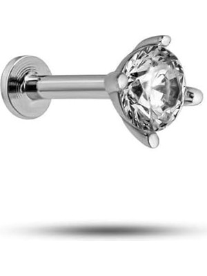 Belirtilmemiş Nereze 925 Ayar Gümüş Rodyumlu 4 mm Tek Taş Tragus Piercing Küpe