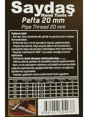 Belirtilmemiş Saydaş Pprc Tesisat Boru Paftası, Kaynak Birleştirme Makinası Paftası, Plastik Boru Paftası, Döküm
