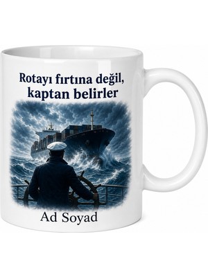 Tupya Gift Gemi Kaptanı Fırtınada Yük Gemisi Yöneten Kaptan Temalı Baskılı Kupa Bardak Hediye