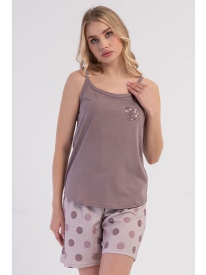 Vienetta Pamuklu Kadın Ip Askılı Şortlu Pijama Takım, 602012