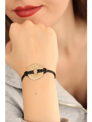 Cm Store Hope (Umutlu) Siyah Deri Ipli Unisex Mood Bileklik 5886