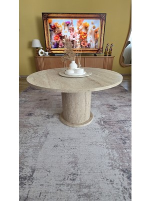 Uğurlu Ayna Traverten Görünümlü Bohem Dekoratif Orta Sehpa - 80X45 cm