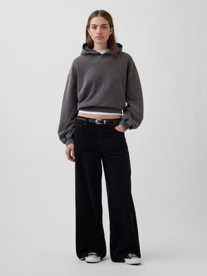 Gap Kadın Siyah Mid Rise Kadife Baggy Wide-Leg Pantolon