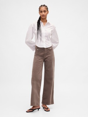 Gap Kadın Kahverengi High Rise Stride Kadife Wide-Leg Pantolon