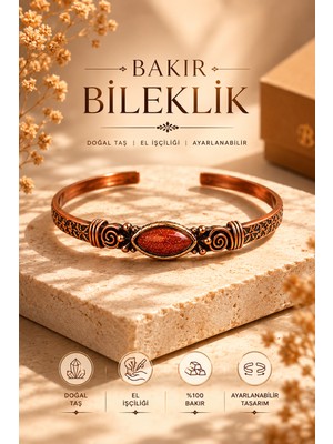 Bulu'us Accessories El Işçiliği Bakır Bileklik Goldstone (Altın Taşı) Taşlı Ayarlanabilir Otantik Vintage Kadın Bileklik