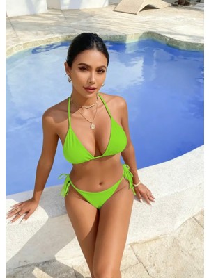 Nigrum Pardus Nıgrum Pardus Yeni Sezon Düz Renk Desteksiz-Dolgusuz Üçgen Kesim Hızlı Kuruyan Kadın Bikini Takımı