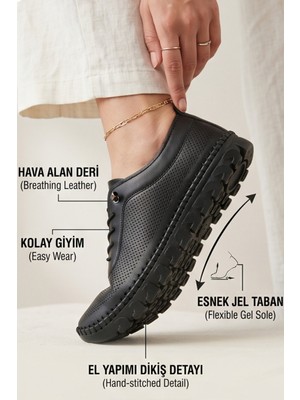 Liarca Flexigel Tam Ortopedik Jel Tabanlı Kadın Siyah Loafer - Ultra Esnek Nefes Alabilir Hafif Günlük Anne Ayakkabısı