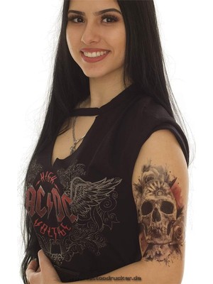 Çılgıntrend Kuru Kafa ve Gül Desenli Geçici Dövme - Büyük Boy Su Geçirmez Realistik Skull Tattoo