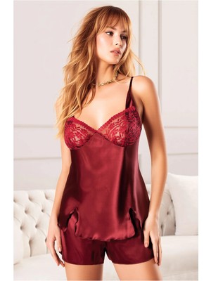 QKK Kadın Saten Şortlu Pijama Takımı Dantel Detaylı Şık Ev Giyimi