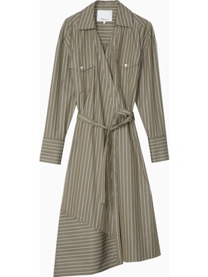 3.1 Phillip Lim Çizgili Poplin Wrap Midi Kadın Gömlek Elbise