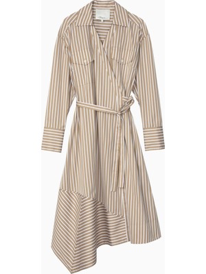 3.1 Phillip Lim Çizgili Poplin Wrap Midi Kadın Gömlek Elbise