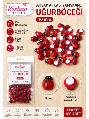 Kezban Tekstil Kırmızı Uğurböceği  Ahşap 10 mm 1 PAKET100 Adet