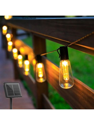 Teknonisa 5 M 10 Ampul Solar Ampul Dize Işıklar  Dış Mekan LED Kırılmaz Ampuller Bahçe Dekoru Çardak