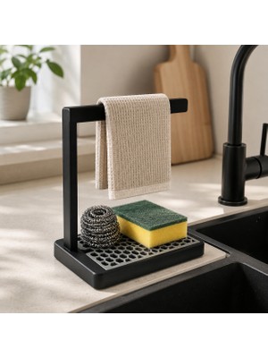 İna Design Modern Tezgah Üstü Süngerlik Standı – Süngerlik, Bulaşık Teli ve Bez Askısı Tezgah Üstü Stand