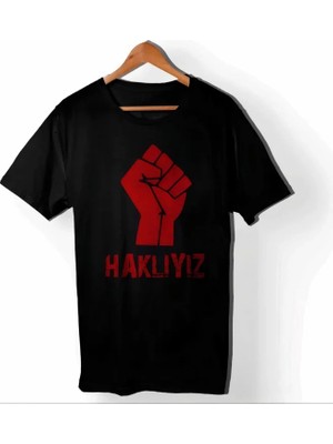 Civetta 1 Mayıs Emek ve Dayanışma Günü Haklıyız Baskılı Bisiklet Yaka T-Shirt - Siyah