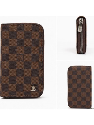 Damalı Unisex Fermuarlı Cüzdan