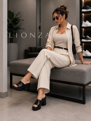 Lionza Dolgu Topuklu Şık Rahat Terlik