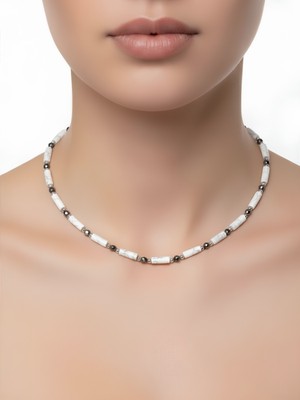 Milerist Verasit Taşı Kolye (Siyah/beyaz)