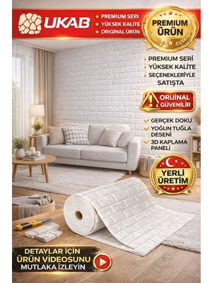 Ukab Dekor Kendinden Yapışkanlı Köpük Duvar Paneli Beyaz 3D Dekoratif Esnek Duvar Kağıdı Kaplama Paneli