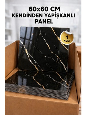 Ukab Dekor 60X60 cm Siyah Mermer Desenli Kendinden Yapışkanlı Seramik Köpük Pvc Duvar Paneli Banyo Wc Mutfak
