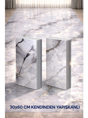 Ukab Dekor 30X60 cm Kendinden Yapışkanlı Gümüş Dekoratif Esnek Köpük Katmanlı Pvc Panel Banyo Wc Salon