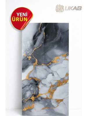 Ukab Dekor 30X60 cm Kendinden Yapışkanlı Esnek Köpük Mavi Gold Pvc Mermer Wc Banyo Mutfak TJ007