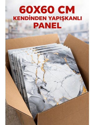 Ukab Dekor 60X60 cm Mermer Desenli Kendinden Yapışkanlı Seramik Köpük Pvc Duvar Paneli Banyo Wc Mutfak