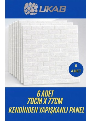 Ukab Dekor 70X77 cm 6 Adet 3 mm Kendinden Yapışkanlı Dekoratif Sünger Beyaz Tuğla Duvar Paneli Kağıdı