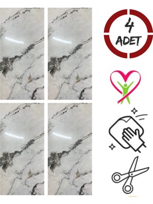Ukab Dekor 6044 Kendinden Yapışkanlı Mermer Seramik Desenli Köpük Pvc Duvar PANELI(30X60 cm - 4 Adet - 0.72 M²)
