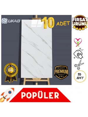 Ukab Dekor 30X60 cm Kendinden Yapışkanlı Dekoratif Esnek Köpük Beyaz Mermer  Pvc Panel (10 Adet)