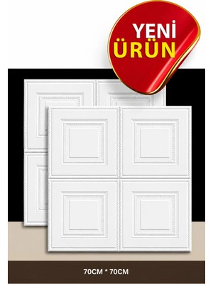 Ukab Dekor 70X70 cm 1 Adet 3D Dekoratif Beyaz Kendinden Yapışkanlı Köpük Duvar Tavan Kaplama Paneli