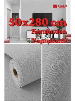 Ukab Dekor Gri Keten Dokulu Kendinden Yapışkanlı Silinebilir Dekoratif Duvar Kaplama Paneli 50X280 cm (1,4 M²) 1 Adet