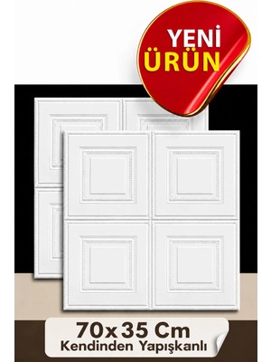 Ukab Dekor 70X35 cm 1 Adet 3D Dekoratif Beyaz Kendinden Yapışkanlı Köpük Duvar Tavan Kaplama Paneli