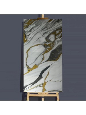 Ukab Dekor Kendinden Yapışkanlı Esnek Köpük Beyaz Altın ve Siyah Mermer  Desenli Pvc Panel 30X60CM Banyo Mutfak