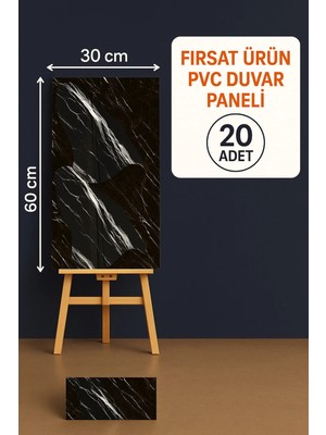 Ukab Dekor 20 Adet (30X60 Cm) Dekoratif Siyah - Beyaz Mermer Desenli Kendinden Yapışkanlı Esnek Köpük Pvc Panel