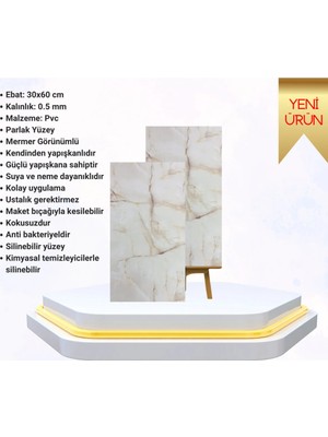 Ukab Dekor 30X60 cm (0,18 M²) Kendinden Yapışkanlı Bej Mermer Görünümlü Dekoratif Pvc Duvar Paneli