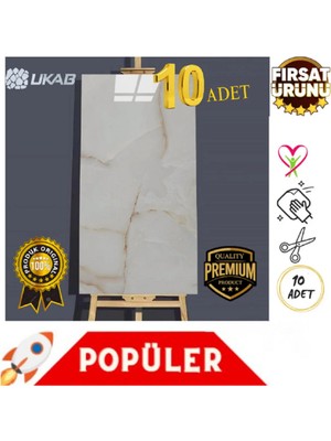Ukab Dekor 30X60 cm Kendinden Yapışkanlı Bej Dekoratif Esnek Köpük Pvc Mermer Panel (10 Adet)