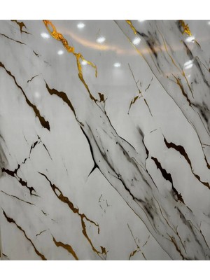 Ukab Dekor (30X60 cm 0,18 M ) Kendinden Yapışkanlı Gold Mermer Desenli Köpük Pvc Duvar Paneli Banyo