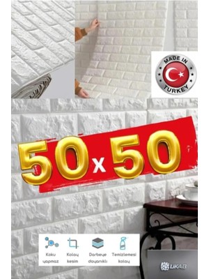 Ukab Dekor Kendinden Yapışkanlı Beyaz Esnek Köpük Taş Desen Duvar Kağıdı Paneli 50 x 50 cm (1 Adet 0,25M²)
