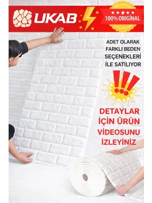 Ukab Dekor Kendinden Yapışkanlı Dekoratif 3D Beyaz Duvar Paneli Esnek Duvar Kağıdı Kaplama Paneli Köpük