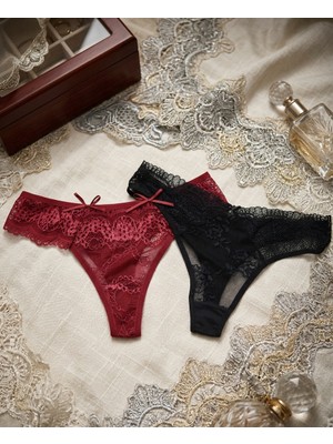 Andino 2'li Tanga Önü Dantel Arkası Pamuklu String Sexi Kadın Külot
