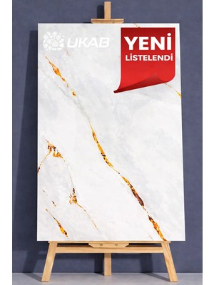 Ukab Dekor Kendinden Yapışkanlı Esnek Köpük Krem Gold Pvc Mermer Panel 60X30 cm Banyo Wc Mutfak 7010