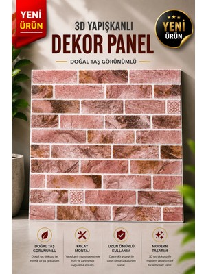 Ukab Dekor Ukab 3D Kabartmalı Duvar Kaplama Paneli Kırmızı Düz Desen Kendinden Yapışkanlı Salon Mutfak WC 70 x 35 cm